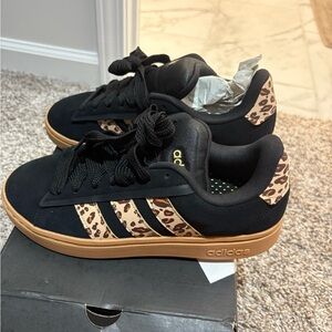 Adidas Black and Tan Leopard Sneakers